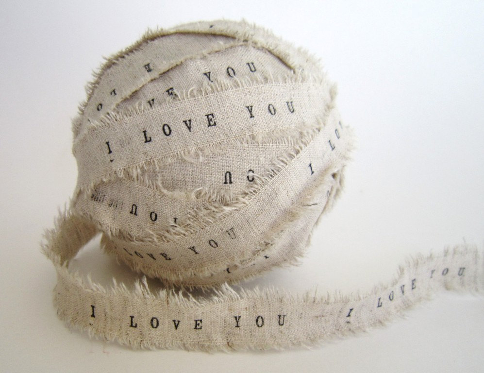 Personalized Ribbon -10 yards- I Love You Handmade linen Ribbon DIY personalize wedding favors shabby chic wedding decor fathers day gifts