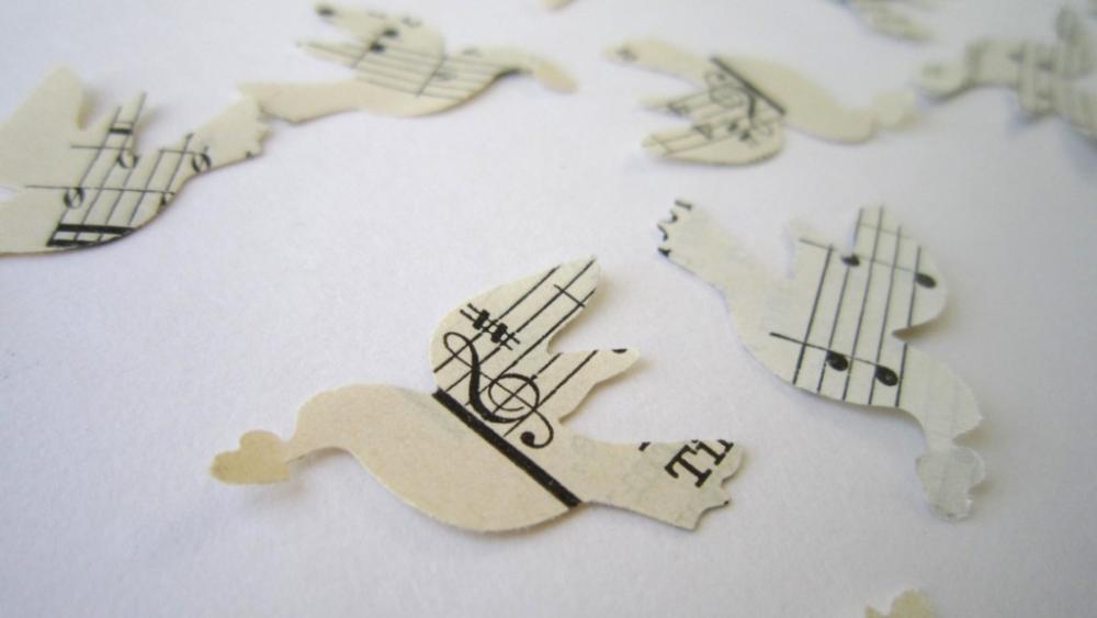 Paper Heart Confetti 1000 Vintage Love Birds Hearts wedding confetti vintage sheet music wedding confetti wedding decor music note